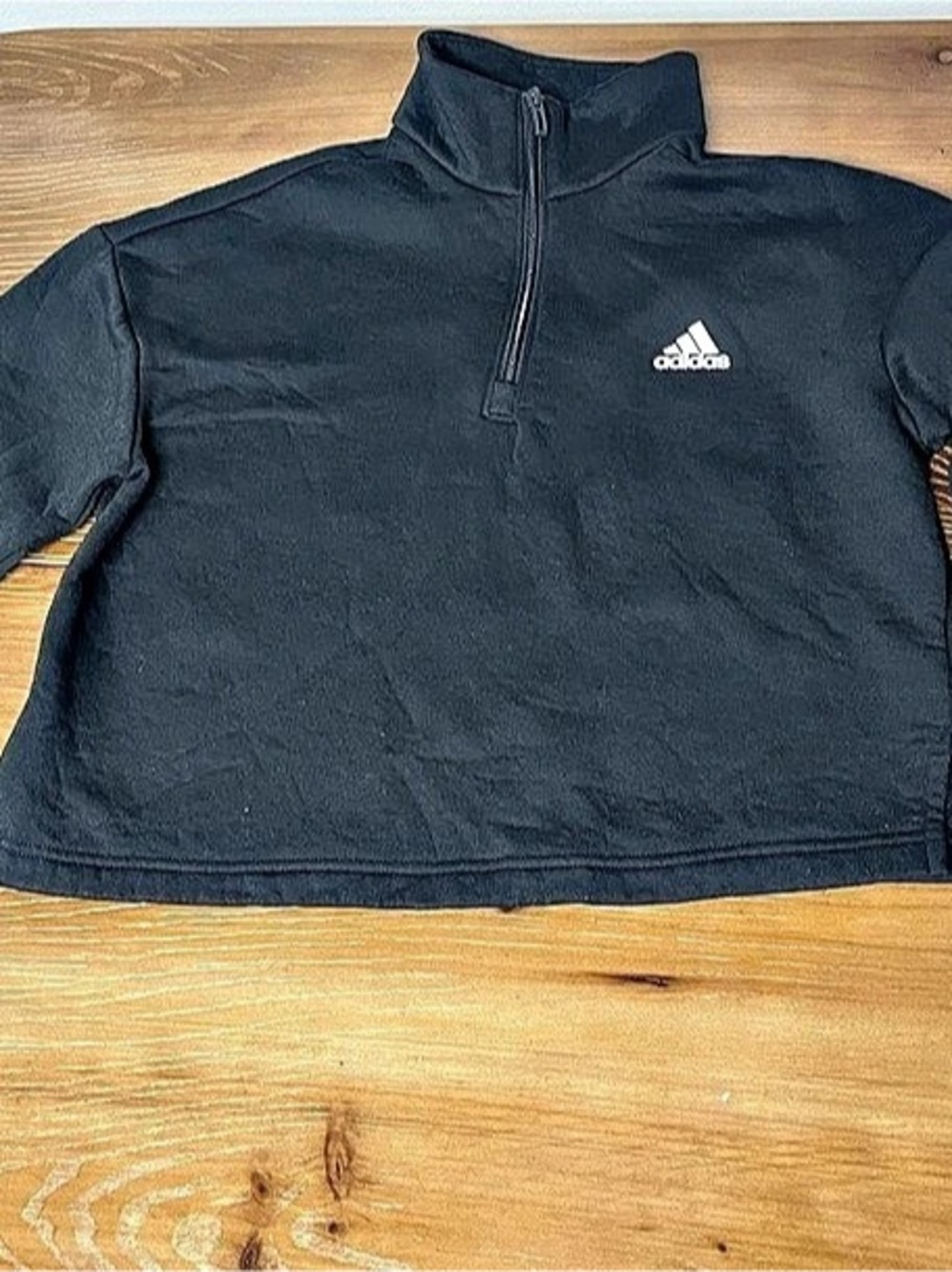 adidas Essentials Linear Fleece 1/4 Zip Crop Sweatshirt Black Medium
